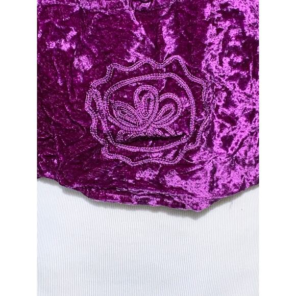90s Crushed Velvet Festival Top Purple Boho Hippie Embroidery Tie Back Coachella - Picture 6 of 9